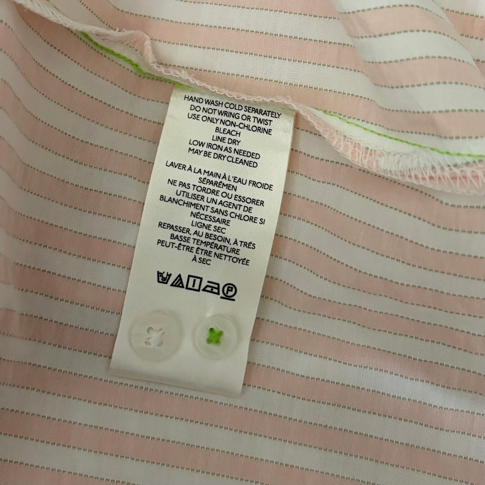 By ANTHROPOLOGIE Longline Button Down Pink White Stripe Shirt Buttondown Large - Picture 15 of 16
